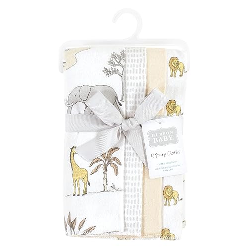 Image of Hudson Baby Unisex Baby Cotton Flannel Burp Cloths 4-Pack, Neutral Safari World, One Size