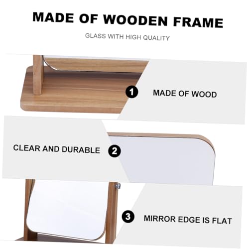 Miroir de maquillage de table inclinable en bois gris portable