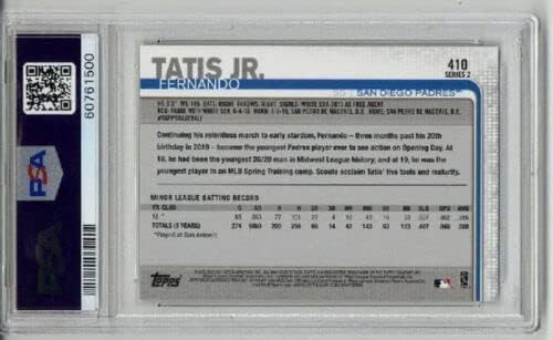2019 TOPPS #410 FERNANDO TATIS JR. RC BASEBALL CARD PADRES PSA 9 CENTERED MINT