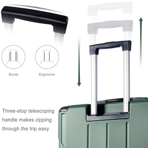 3 Piece Luggage Set - Lightweight Durable Hard Shell ABS Suitcases with Double Wheels (20/24/28 Inch, Green)3