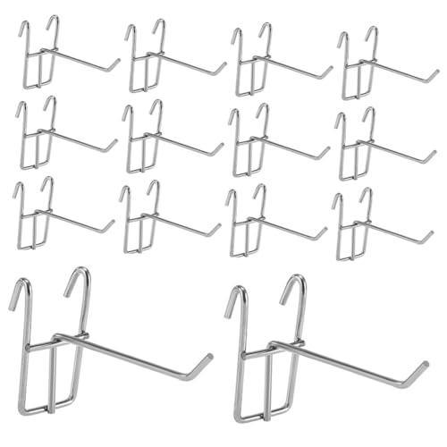 Unomor 40pcs Shelf Hook Mounted Shop Display Hooks Prong Shop Hanging Garage Wall Retail Wire Racks Bracket Slotted Grid Utility Hook Silver Iron
