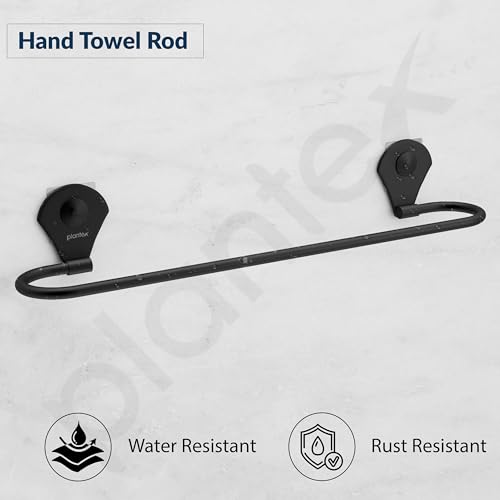 Image of Plantex 24 Inch Self-Adhesive Stainless Steel Towel Hanger /Bathroom Towel Holder for Wall Without Drill /Towel Hanger Stand /Bathroom Accessories - (Royal, Black)