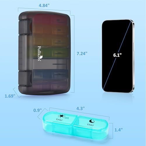 Image of Fullicon Large Portable Pill Organizer 2 Times a Day, Black Rainbow