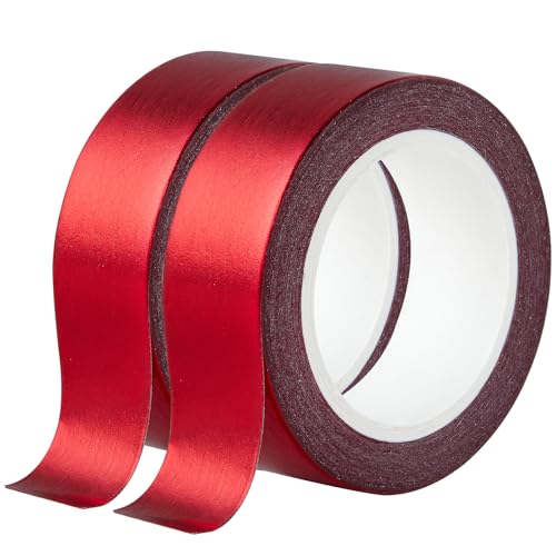 QDiShi 2 Rolls Red Washi Tape for Wall Decor Decorative,Foil Masking Tape Low Tack Self Adhesive Decorative Washi Tape Metallic Washi Tapes 0.59in x66FT Shiny Metallic Color(Red)