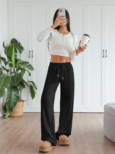 Aoulaydo Women's Wide Leg Lounge Pants Low Rise Baggy Pajama Bottoms with Pockets Y2K Pjs Bottoms3