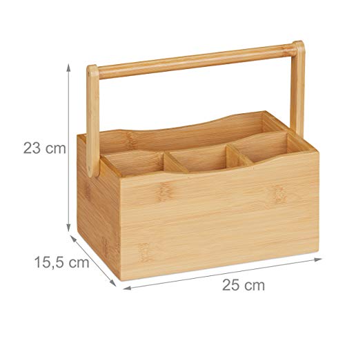 Relaxdays Porta Posate in Bambù, 4 Scomparti, Manico, Portautensili da Tavolo, Mestoli da Cucina, Organizer, naturale - immagine 5