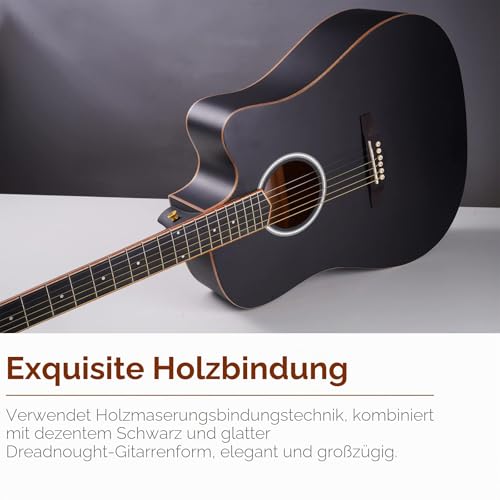 Vangoa 4/4 Elektro Akustische Gitarre mit 4 Band EQ Cutaway 41 Zoll Elektrische Akustikgitarre Set für Anfänger Erwachsene mit Anfänger Kits, Schwarz