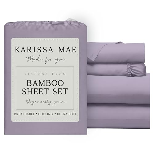 Image of KARISSA MAE Luxury Bamboo Viscose Full Size Sheet Set | FSC Certified | Cooling | Ultra Soft | 18 inch Deep Pockets | Elastic Corner Straps | Includes Organizer Band [Plum]