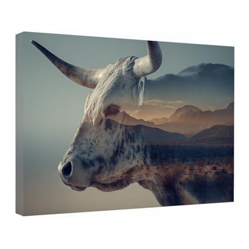 Toile de toilettes encadrée gris 72 avec affiche paysage rétro et humour de vache