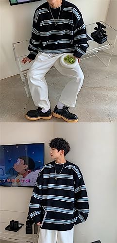 Casual Preppy Stripe Sweater for Men Vintage Aesthetic Oversized Pullovers Round Neck Long Sleeve Sweatshirt4