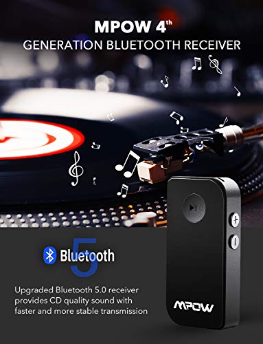 Mpow 044 Bluetooth Receiver 5.0 for Car Stereo, Bluetooth Car Adapter for 10 Hours Non-Stop Music Streaming or 8 Hours Hands-Free Calls,Bluetooth Aux Adapter Supports Siri & Google Assistant