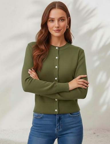 Image of Women's Casual Slim Fit Cardigan Sweaters Long Sleeve Button Down Lightweight Waist Length