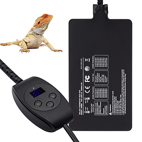 Svauoumu Heizmatte Terrarium,Regelbar Reptilien Heizmatte 6W/11W/23W/36W, IPX7 Wasserdicht mit Temperaturregelung für Reptilien SchildkröTe Schlange Gecko Einsiedlerkrebs Amphibien (6W:(10 * 17.8CM)) Cover