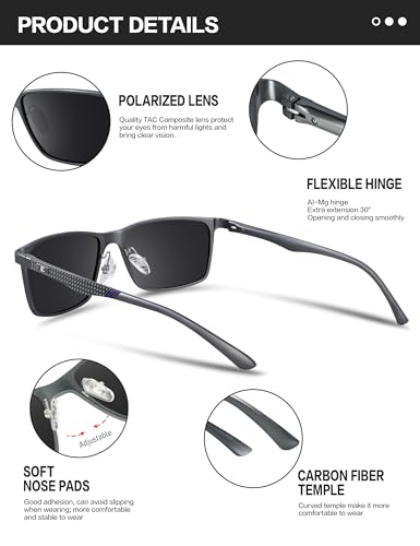 Image of Bircen Mens Sunglasses Polarized UV Protection: Classic Shades for Men Driving Fishing with Al-Mg Metal Frame