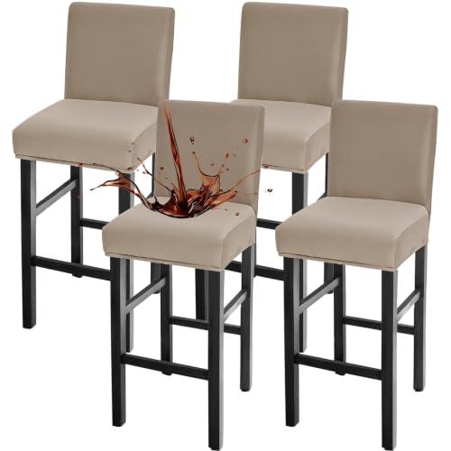 Image of FUANGUI Bar Stool Covers Set of 4, Waterproof Stretch Bar Stool Seat Covers | Washable Removable Bar Chair Covers with Backs Slipcovers, Bar Chair Covers Square for Kitchen Dining Room Cafe