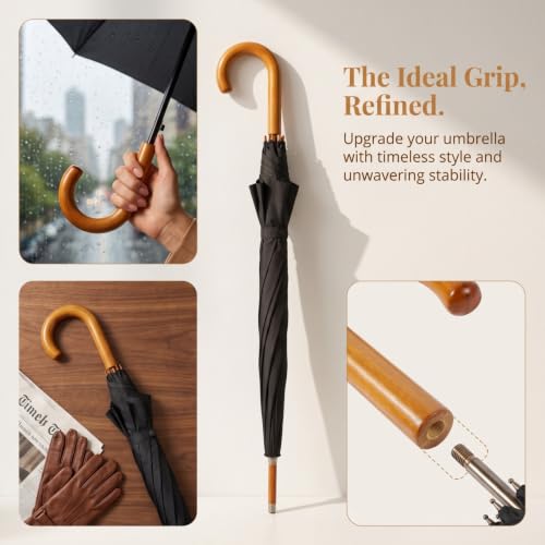 Mango de madera J Stick para paraguas de bastón y repuesto de accesorios 6