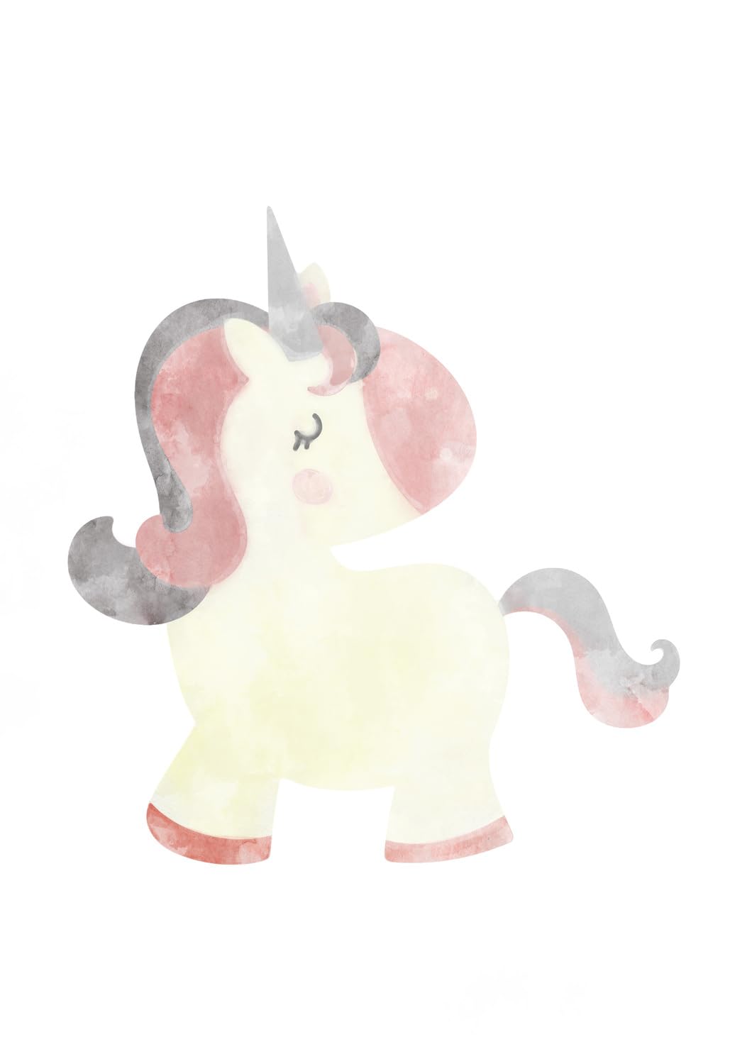 Lámina infantil de unicornio blanco y rosa para decoración de pared
