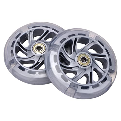 Image of Rainbow Multi Coloured Light Up LED Front Wheels 120mm Pair - Fits Most Scooter Brands Ideal for 3 Wheel Scooters