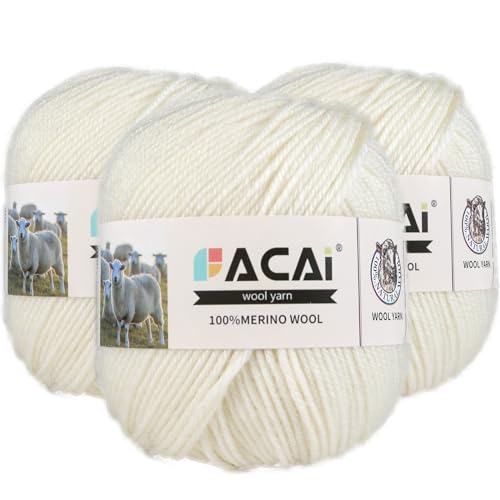 Facai Fio de lã Merino – 100% lã merino pura para tricô, conjunto de 1 bola, 1 bola, 100 ml, peso pe