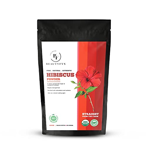 BEAUTYFYN 100% Organic Pure & Natural Hibiscus Flower Powder for Face Packs and Hair Growth & Care, 7.05 Oz / 200gm