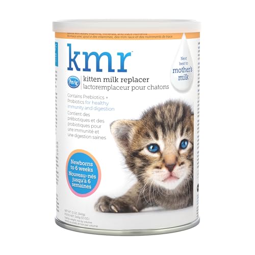 PetAg KMR Kitten Milk Replacer Powder - 12 oz - Powdered Kitten Formula with Prebiotics, Probiotics & Vitamins for Kittens Newborn to Six Weeks Old - Easy to Digest
