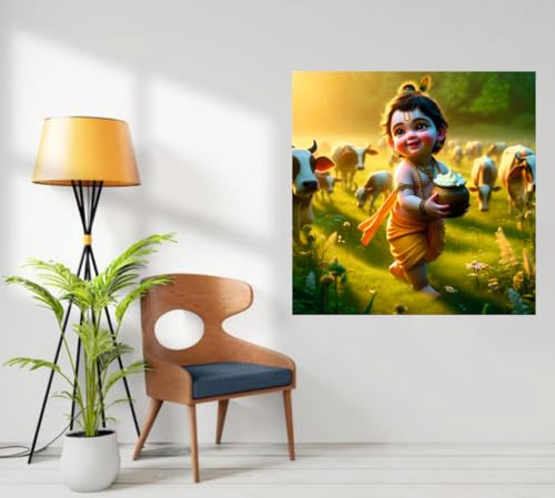 Image of Techgifti Baby Krishna Matki Wall Poster for Pooja Room, Office, Kids Room (Size- 46CM X 46CM)