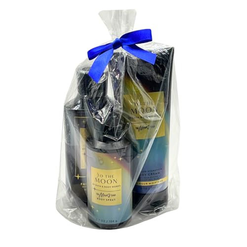 Bath & Body Works TO THE MOON Men's Body Spray, Body Cream & 3-in-1 Hair, Face & Body Wash- 3pc bundle Gift Set with a Blue Bow for Holidays - Full Size 3-piece