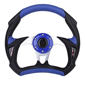 Generic Universal PU Leather Car Racing Steering Wheel Sport F1 JDM Auto Blue and Black