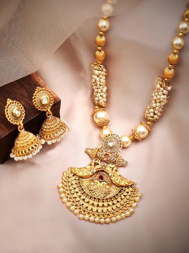 Image of Rubans Gold Plated Necklace Set Traditional Festive Jewellery for Women & Girls