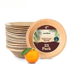 Palm Leaf Bowls – 4 Inch. Round Bamboo Like Disposable Bowls, Eco Friendly Dinner Party Plates – Plastic and Wooden Plates Nice Compostable Alternative – Biodegradable Bowls (25 Pack)