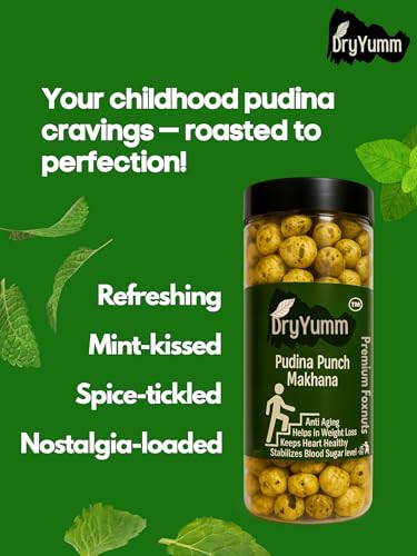 Image of DryYumm Makhana (Pack of 3) - Peri Peri, Cheesy Chakhna & Pudina Punch Flavors - 210g - Healthy Snack, Low-Calorie, Roasted Fox Nuts, Perfect for Guilt-Free Munching (70)