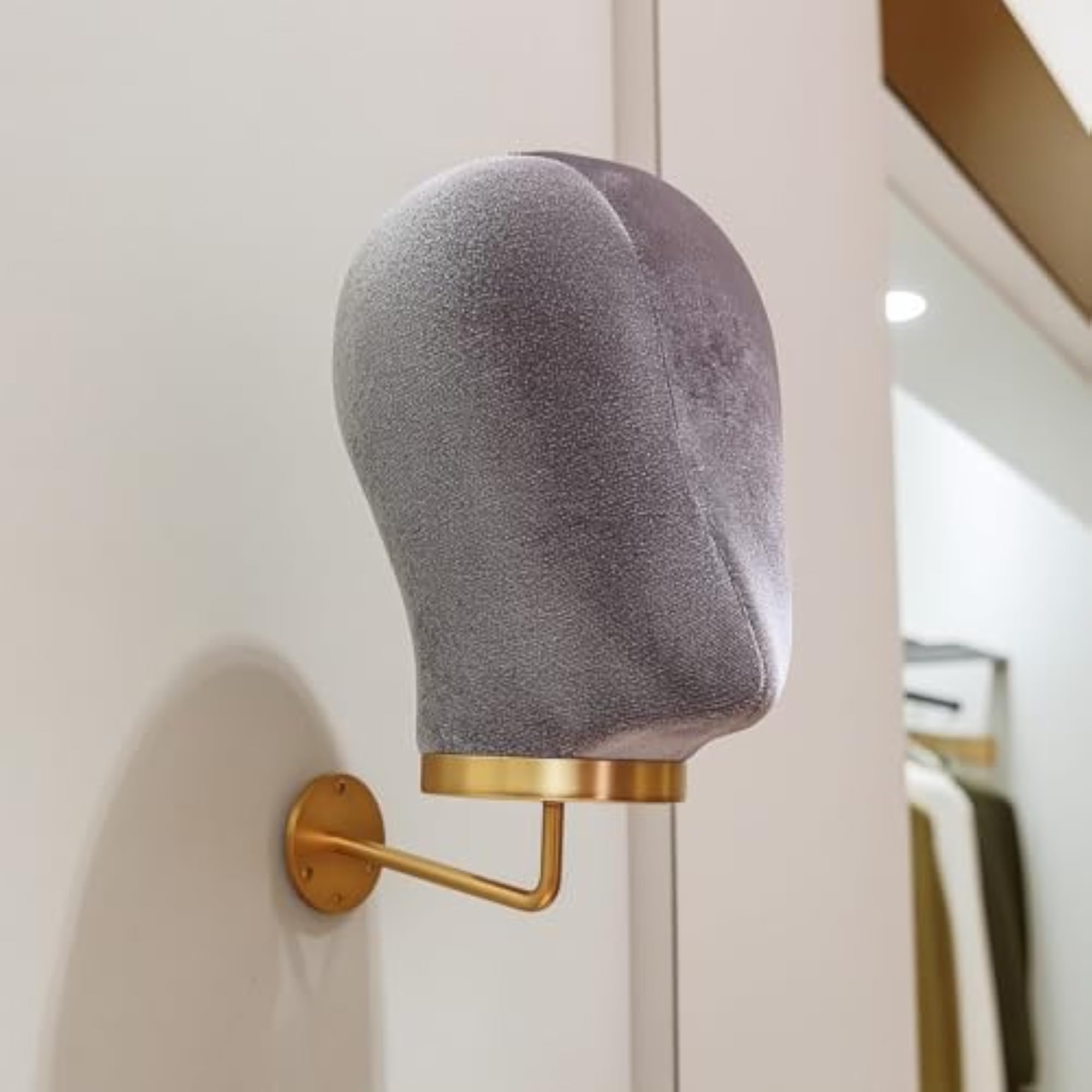 Wall Mounted Velvet-Covered Head Display Stand