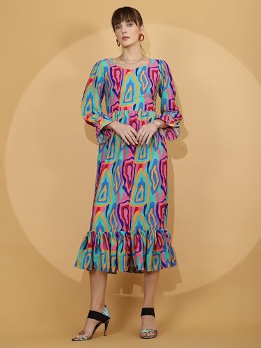 Image of Sheetal Associates Women's Casual Flared Sleeve Crepe Floral Fit and Flare Dress