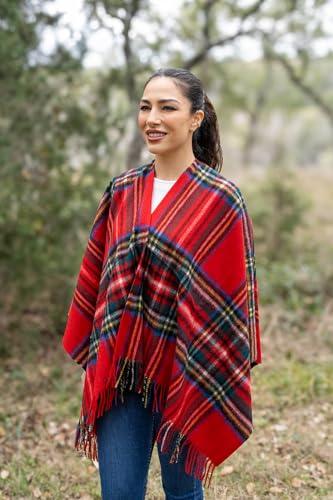 Briomhar Tartan Shawl Wrap for Women - Lambswool Warm Poncho Sweater Cape4