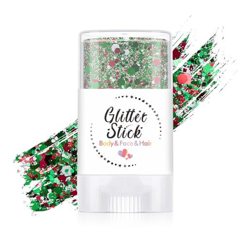 Mexico Face Glitter Stick World Cup Rave Carnival Singer Concert Accessories for Women Chunky Sequins Glitter Makeup Gel. (Red & White & Green)
