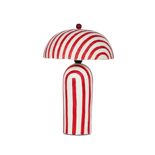 Image of Tov Furniture Maiori Red Striped Papier Mache Table Lamp