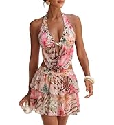 ZAFUL 3 Piece Bikini Sets for Women Halter Cowl Neck Metal Ring Triangle Side Tie Bathing Suits w...