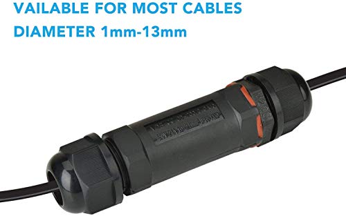 Kabelverbinder, 2er-Pack, wasserdicht IP68, Verbindungsbox, Verbindungsmuffe für Ø1-13 mm Kabeldurchmesser, Kunststoff, Schwarz