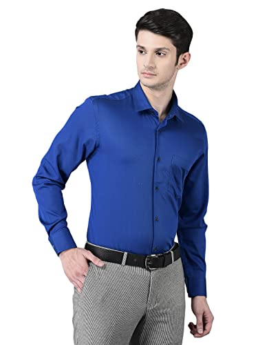 Image of Canoe Men's Regular Fit Blue Color Cotton Fabric 38 Size Button Closure Formal Shirt Collared Neck Pattern Chest Pocket Spread Collar