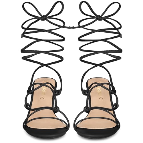 Allegra K Allegra K Women's Lace Up Open Toe Open Toe Strappy Stiletto Heels Black Sandals - 9 M US