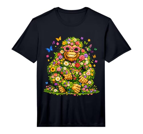Floral Bigfoot Colorful Flower Power Hippie Sasquatch Art Performance T-Shirt