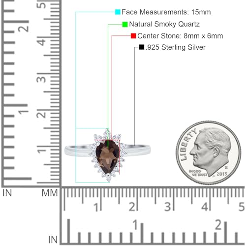 OMRANII Art Deco Pear Teardrop Natural Chocolate Smoky Quartz Vintage Style Halo CZ Wedding Engagement Rings For Women 925 Sterling Silver Gifts For Her4
