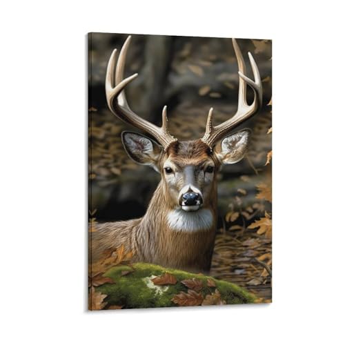 Toile murale cerf grand format 50 x 75 cm cadre suspendu et motif camouflage moderne