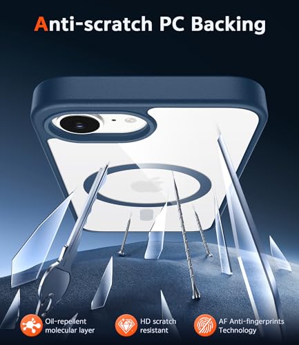 Image of FNTCASE for iPhone 17e & iPhone 16e Case Clear: Magnetic Phone Cases with Screen Protector Drop Proof Compatible with Magsafe Anti Yellowing Shockproof Protective Transparent Cell Cover (B-Blue)