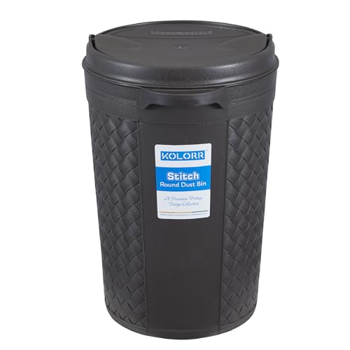 Image of KOLORR Stitch Round Plastic Dustbin with Swing Lid 8.5 Litres, Trash Bin, Garbage Waste Bin For Home, Bathroom, Kitchen, Office, Bedroom Dark Brown Color