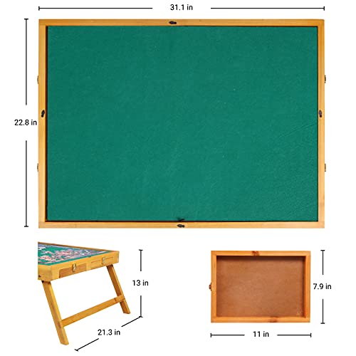 Innovart Puzzle Board Table, Nature Cedar Wooden Jigsaw Puzzle Table W/ 4 Storage Sorting Drawers Flannel Smooth Plateau Work Surface With Plastic Cover Portable Jigsaw Puzzle Board Up To 1,000 Pieces #TOP1