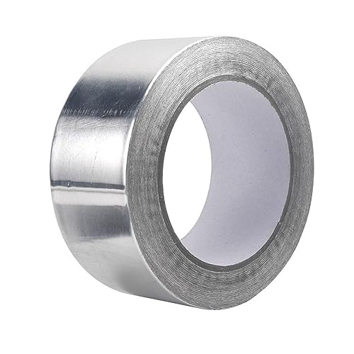Aluminium Foil Duct Tape Self Adhesive Sealing Tape 48mm (2) x 20M Heat Resistant Insulation Tape Foil Tape for Pipework HVAC Repair Hot Cold Air Ducts Repair Refrigerator Strong Tape Silver Roll