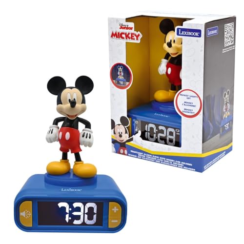 LEXIBOOK, Disney Mickey, Mickey Despertador con luz Nocturna, Sonidos y melodías, Pantalla LCD retroiluminada, Luminoso, Snooze, Azul, RL800MCHLXB