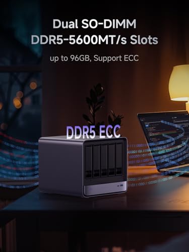 Image of MINISFORUM N5 Pro AI NAS with AMD Ryzen AI 9 HX Pro 370, 2x SODIMM DDR5-5600MHz Slot(ECC Support), 128GB SSD, 1xHDMI+2xUSB4 Outputs, 5x HDD Slot, M.2 2230 /2280 /22110 /U.2 slots, 5GbE+10GbE Lan Port NAS