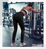 Zhiaek Damskie legginsy sportowe Push Up z wysokim stanem, antycellulitowe spodnie na siłownię, z kontrolą brzucha, legginsy nieprzezroczywe na fitness, jogging, jogę, czarny, S